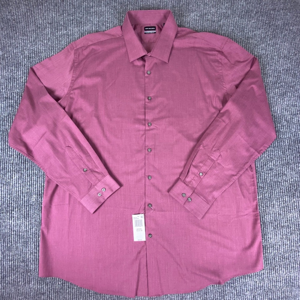 Van Heusen Dress Shirt Mens 19 37-38 Deep Rose Tall Fit Stretch Performance